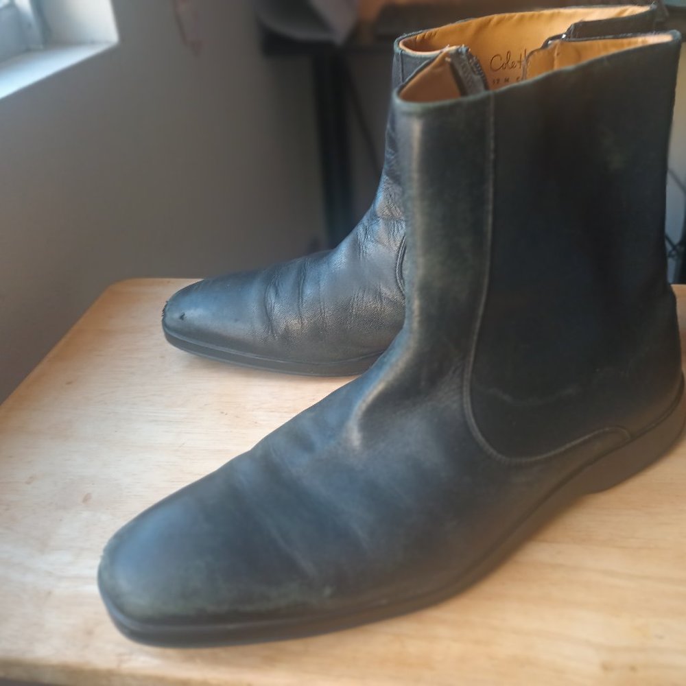 Cole Hann black leather zip up boots size
